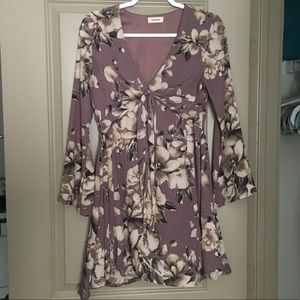 White and Purple Floral Long Sleeve Dress